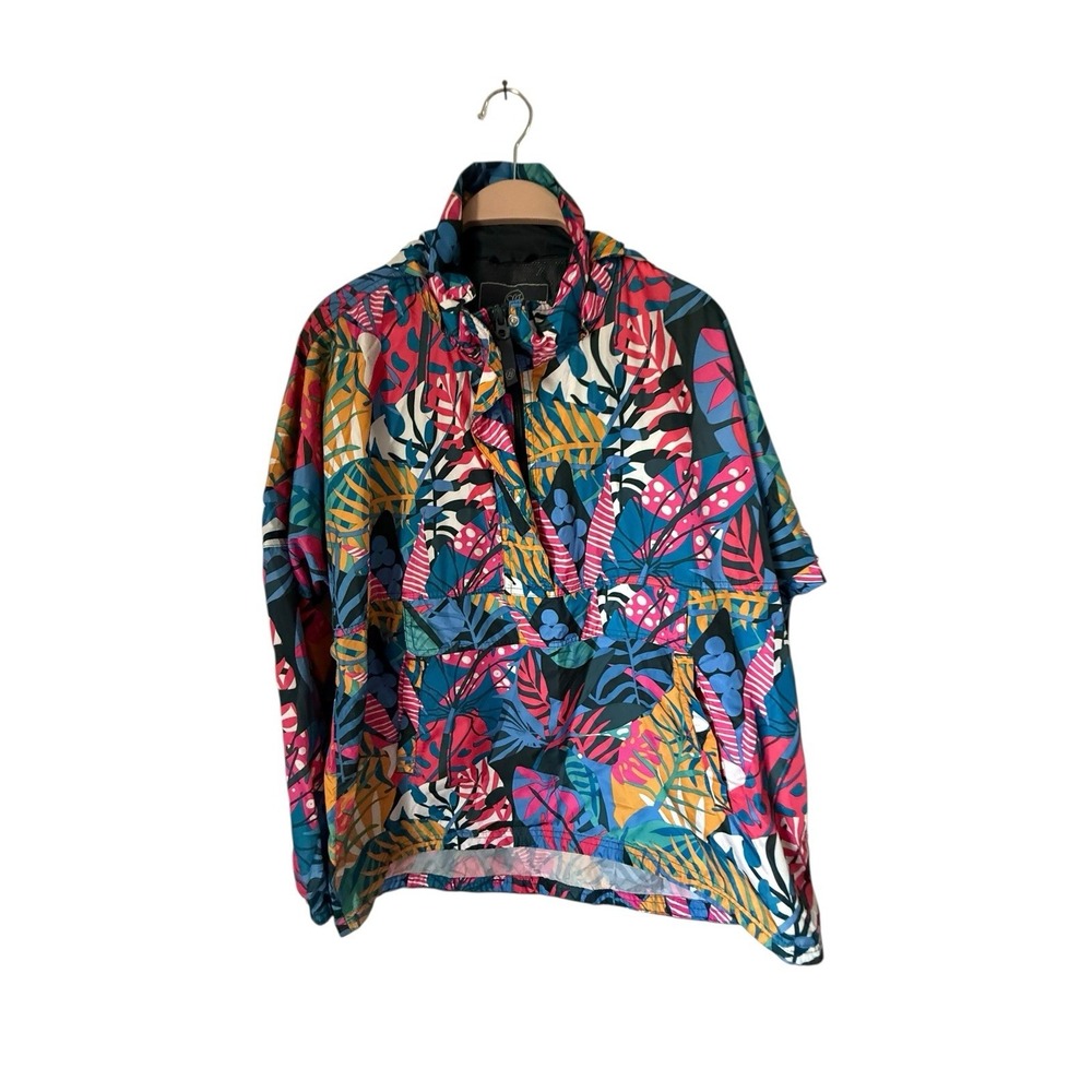 LJ by Lauren James Colorful Floral Pullover Wind Rain Hooded Jacket L Bright